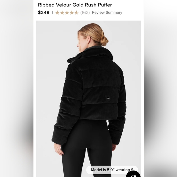 Alo Ribbed Velour Gold Rush Puffer - Picture 1 of 11